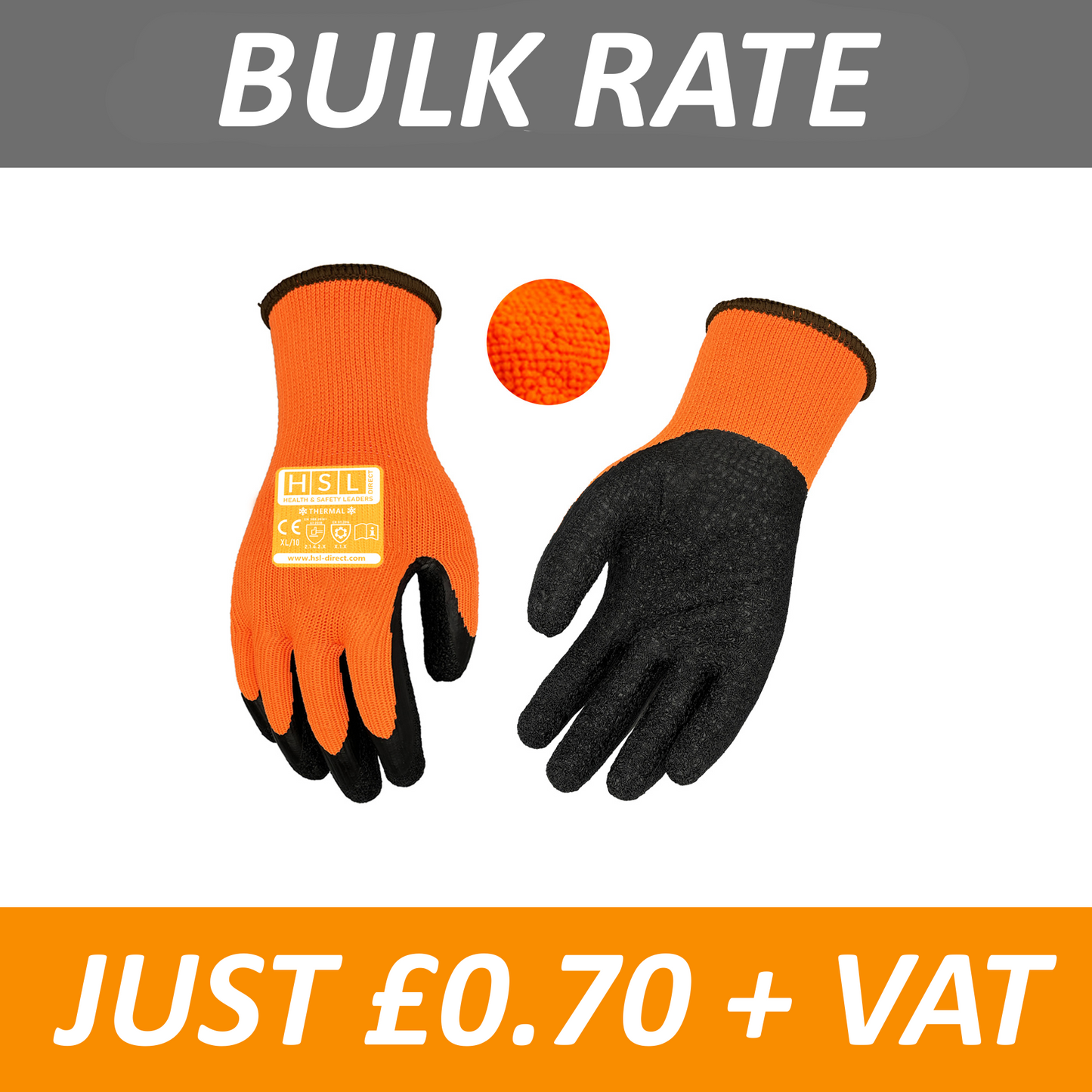BULK BUY of Thermal Latex Grip Grab Gloves - Orange/Black