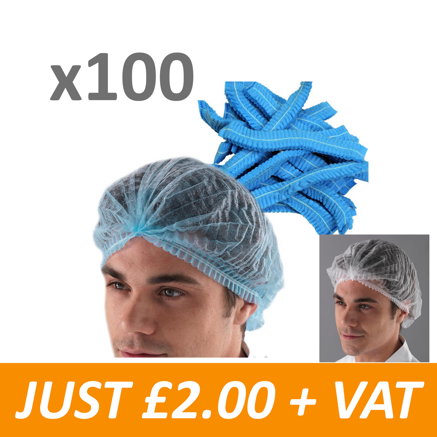 Disposable Double Elasticated Mob Caps Hair Nets White / Blue